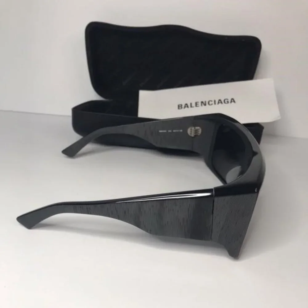 Original Balenciaga Black BB0002S Shield Sunglasses